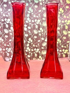 Red Glass Bud Vases - Set of 2